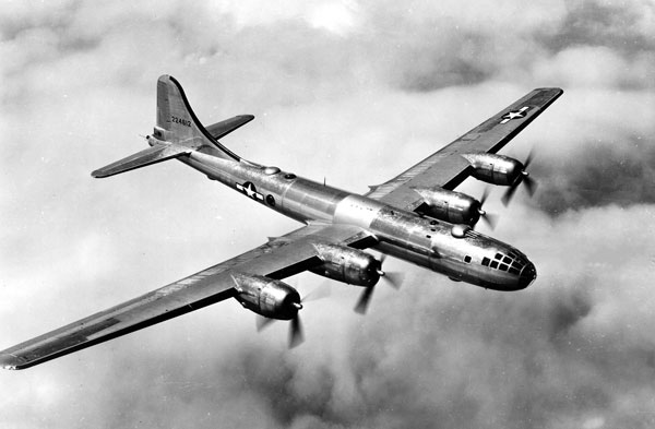 B-29 bomber aircraft in flight