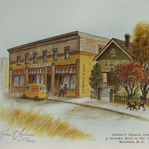 drawing of Grauer Store by Joan E. Anderson