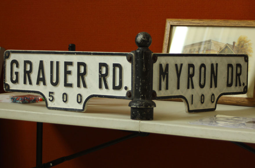 Grauer Road and Myron Road street signs from Cora Brown subdivision